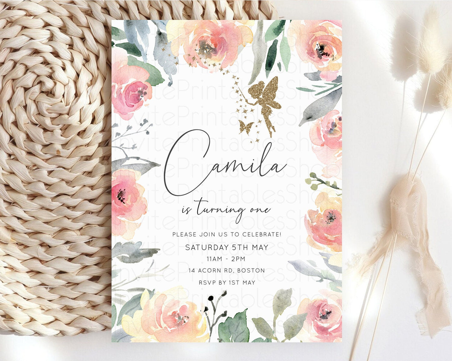 Fairy Birthday Invitation Fairy Invites Fairy Tea Party Fairy Garden Birthday Secret Garden Enchanted Garden Pastel Floral Butterfly D10779