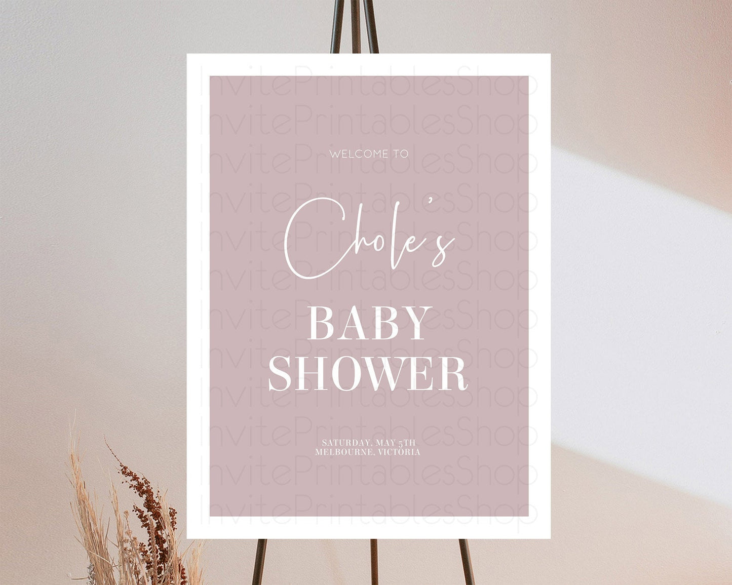 Pink Baby Shower Welcome Sign Plain Pink Welcome Board Minimalist Pastel Pink Welcome Poster Modern Pink Minimal Welcome Sign D10936