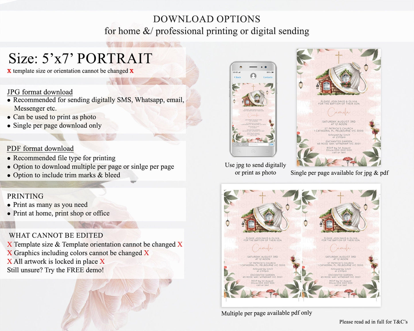 Fairy Baptism Invitation Fairy Baptism 1st Birthday Invitation Enchanted Secret Garden Christening Invite Pastel Floral Butterfly D10563