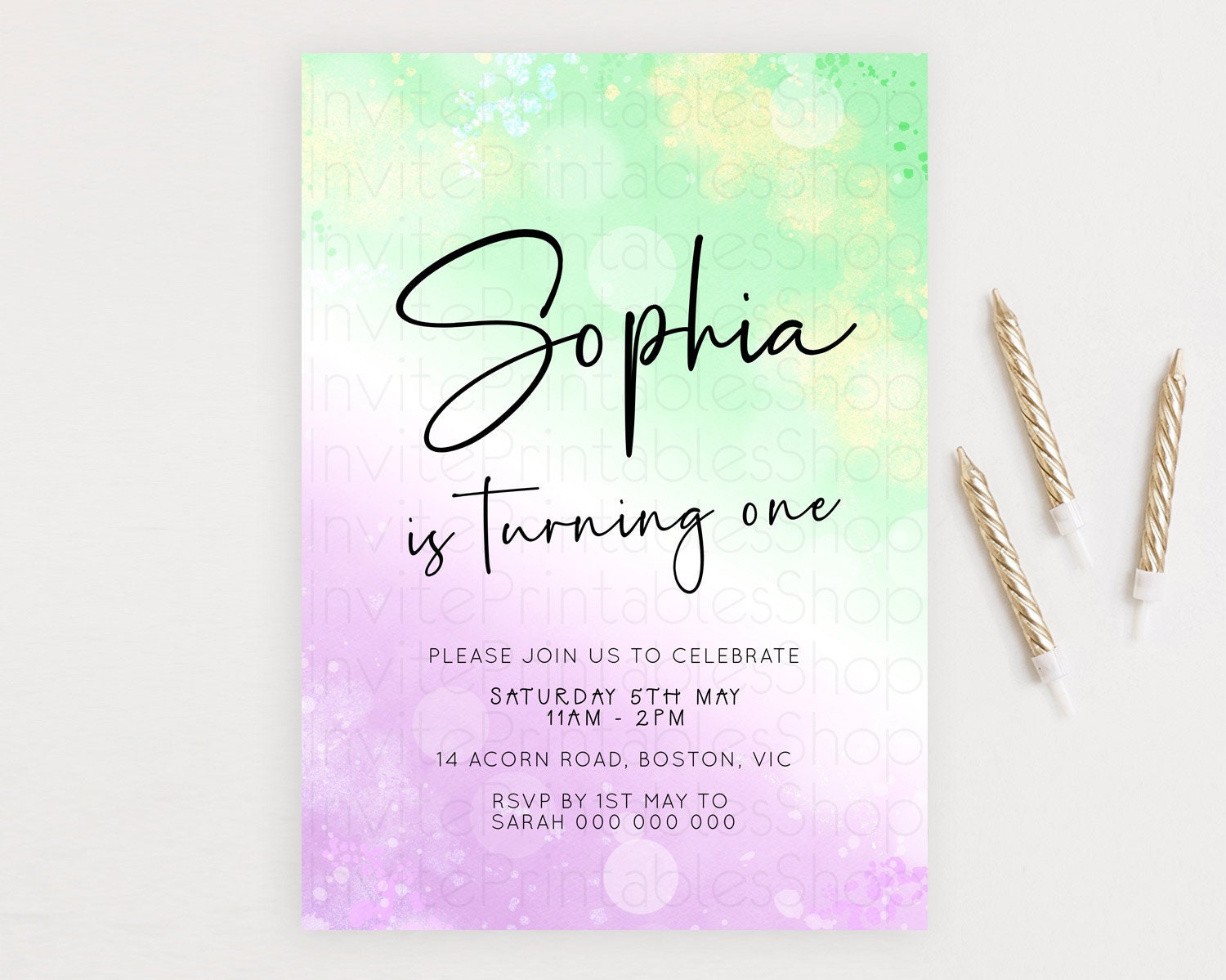 Editable Pastel Birthday Invitation Ombre Watercolor Birthday Invitation Gli