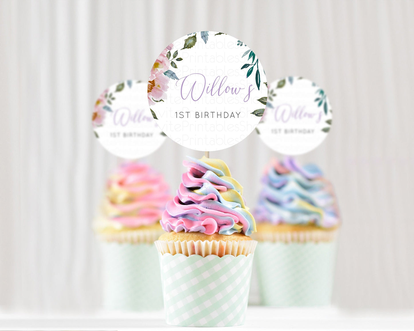 Secret Garden Cupcake Toppers Wildflower Cupcake Toppers Pastel Flowers Cupcake Toppers Enchanted Garden Boho Floral First Birthday D10729