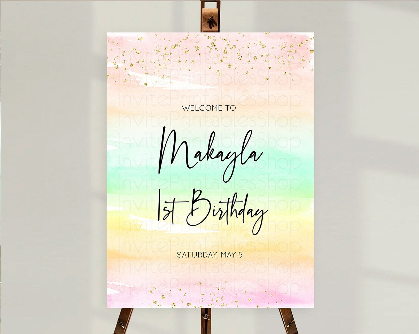 Pastel Welcome Sign Pastel Rainbow Welcome Sign Colorful Rainbow Confetti Watercolor Glitter Pastel First Birthday Welcome Sign D10591