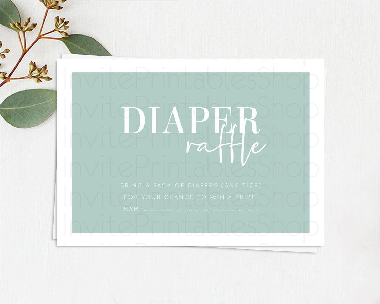 Green Diaper Raffle Card Plain Green Diaper Raffle Insert Minimalist Pastel Green Diaper Ticket Green Simple Baby Shower Raffle Game D10736