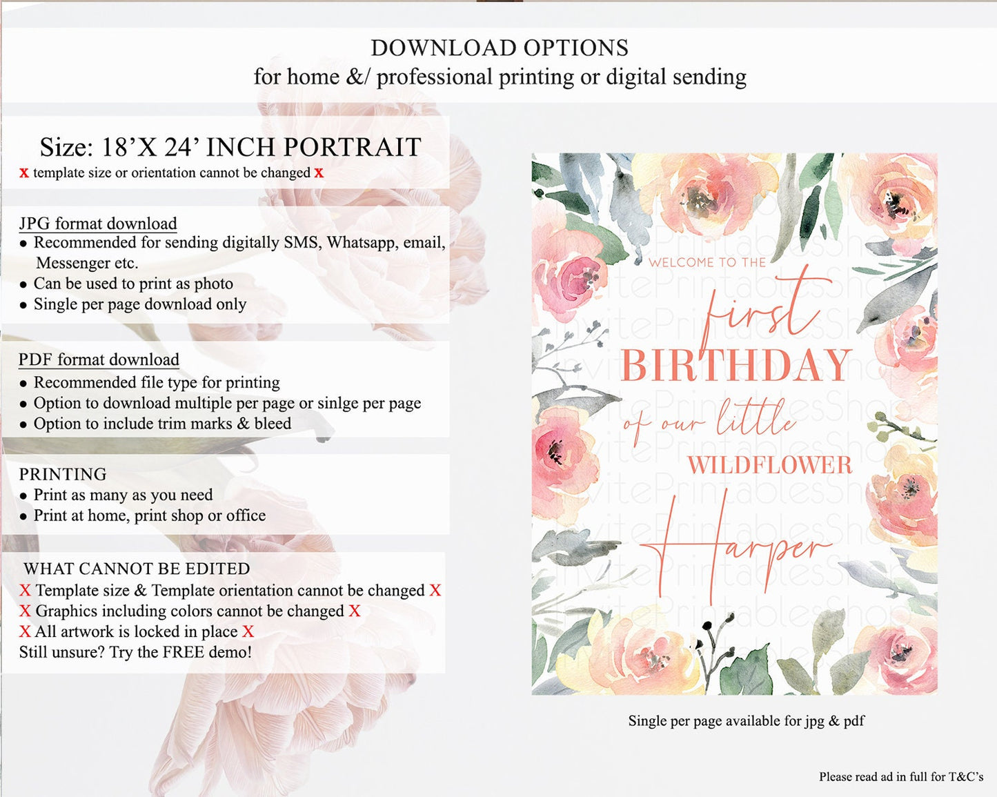 Secret Garden Welcome Sign Wildflower Welcome Board Pastel Flower Garden Welcome Poster Boho Wildflower First Birthday Welcome Sign D10778