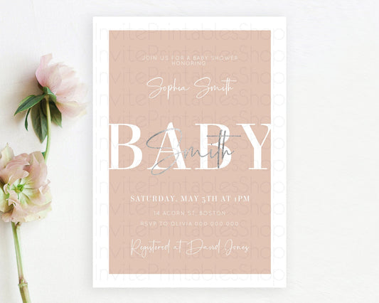 Orange Baby Shower Invitation: Modern Boho Orange Minimalist Design Invitation for a Simple, Contemporary Baby Shower Celebration D10938