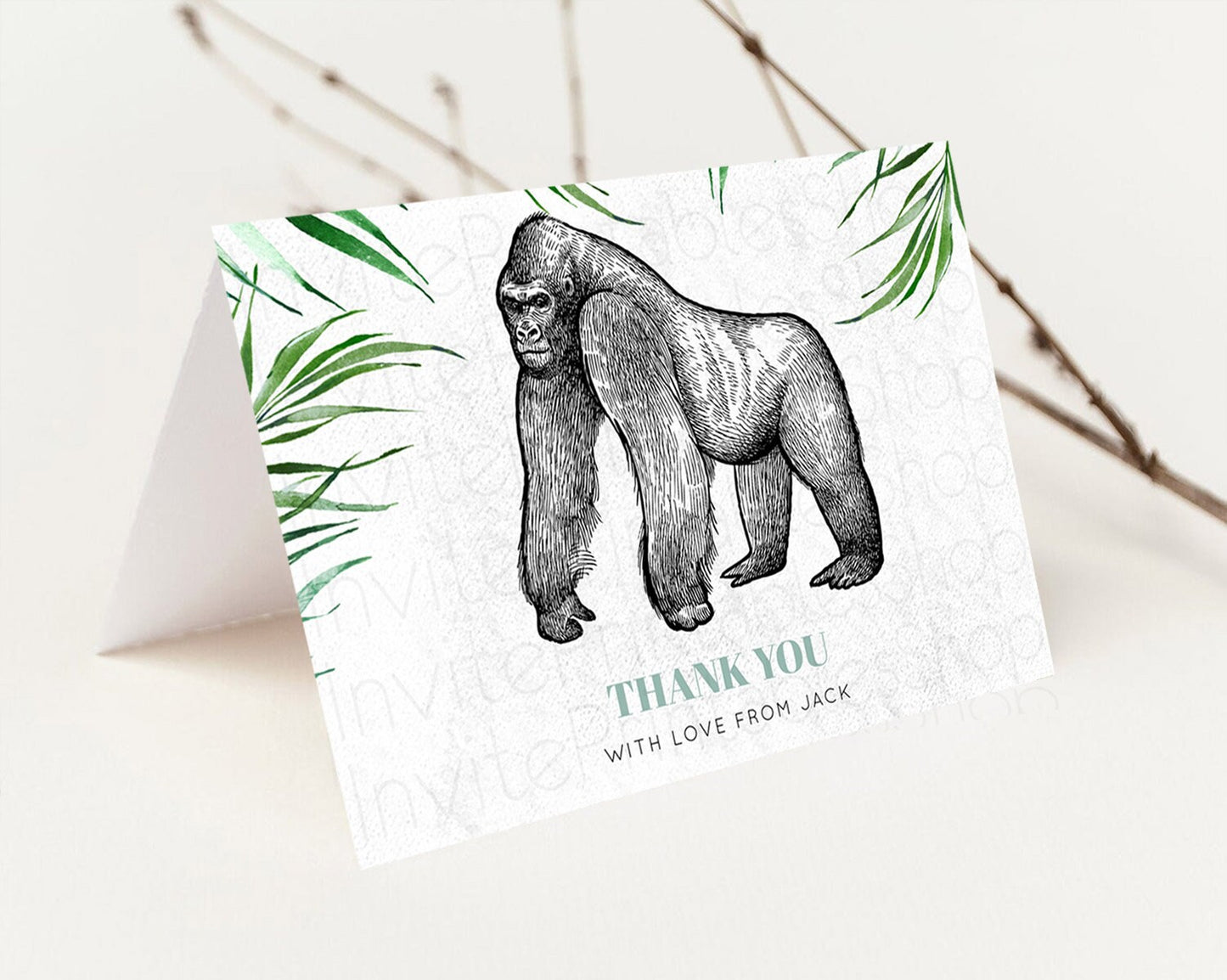 Editable Gorilla Thank You Gorilla Thank You Card Gorilla Party Birthday Tha