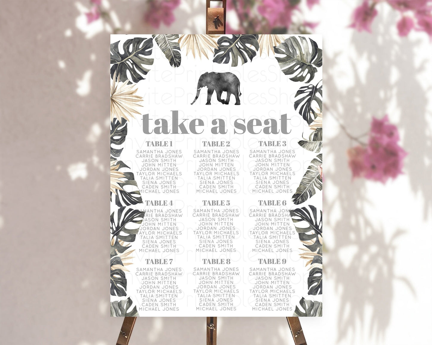 Elephant Seating Chart Elephant Seating Sign Elephant Party Safari Adventure Elephant Take A Seat Elephant Décor Zoo Fern Palm Leaf D10803