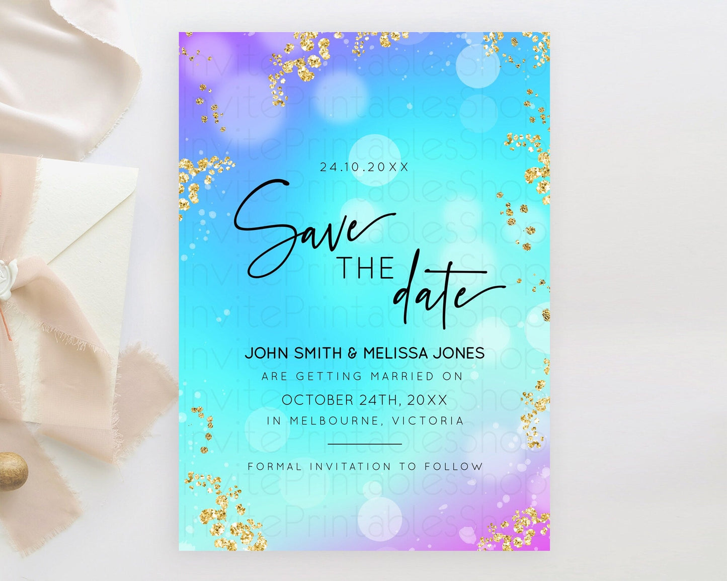 Mermaid Save The Date Template Colorful Pastel Mermaid Under The Sea Pool Party For 1st Birthday Baptism Baby Shower Bridal Shower D10573