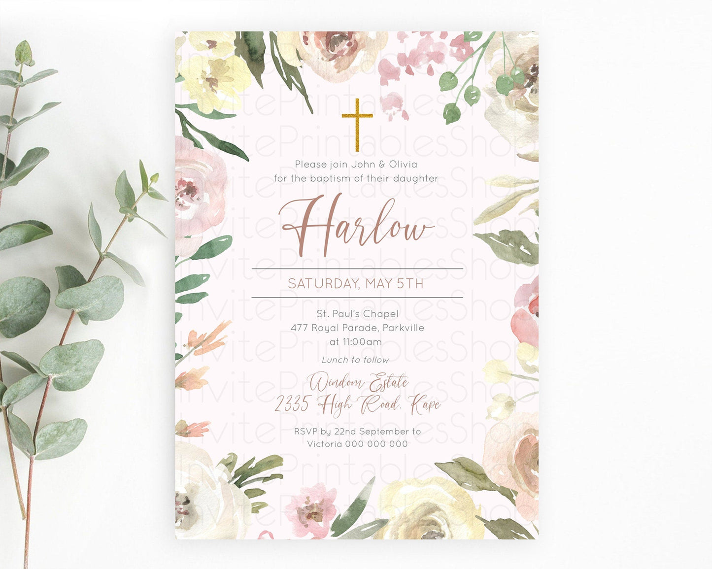 Secret Garden Baptism Invitation Wildflower Baptism Birthday Invite Pastel Flowers Christening Invite Enchanted Garden Boho Floral D10192