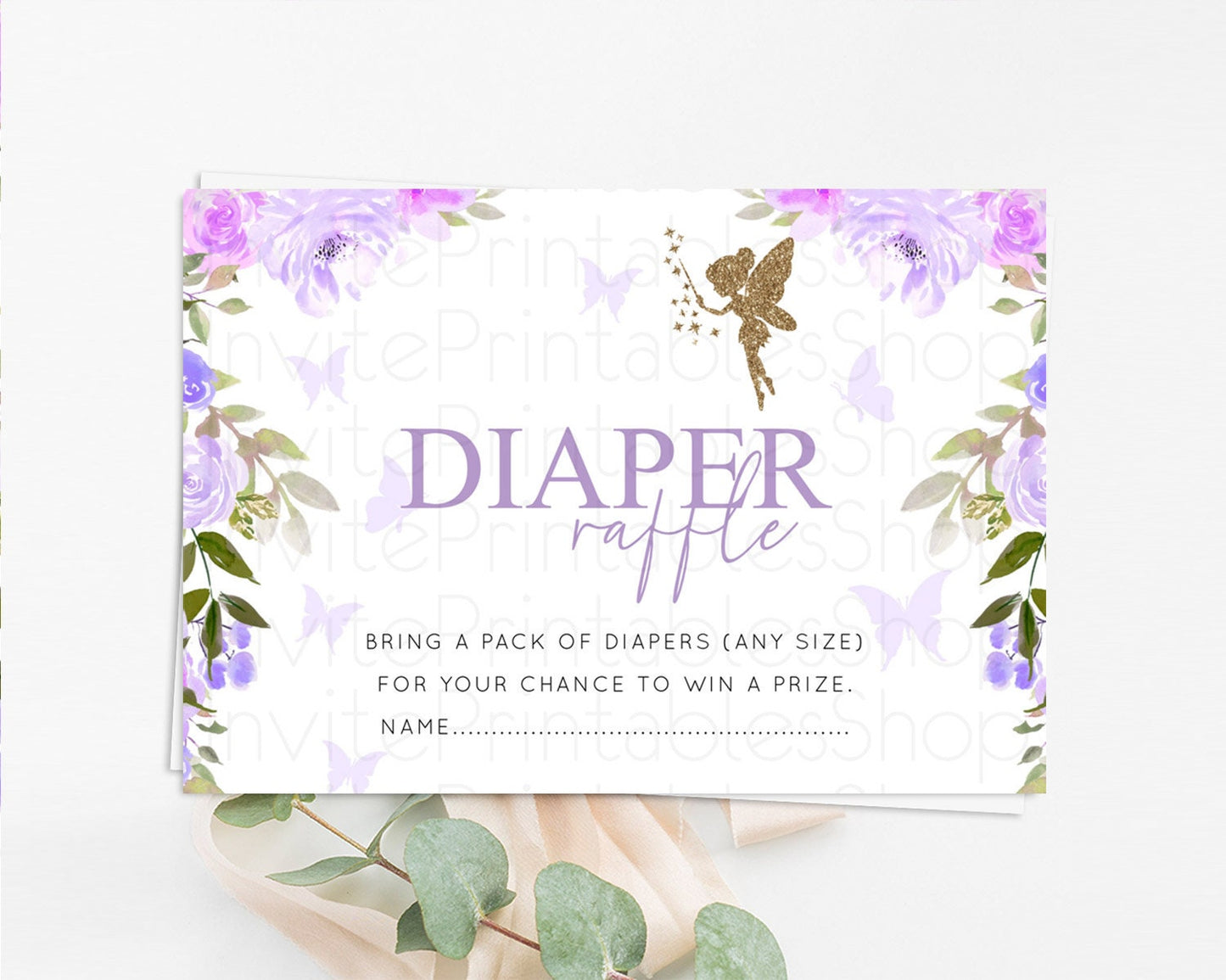 Fairy Diaper Raffle Card Fairy Diaper Insert Enchanted Garden Fairy Diaper Ticket Pastel Floral Butterfly Secret Garden Raffle Game D10910