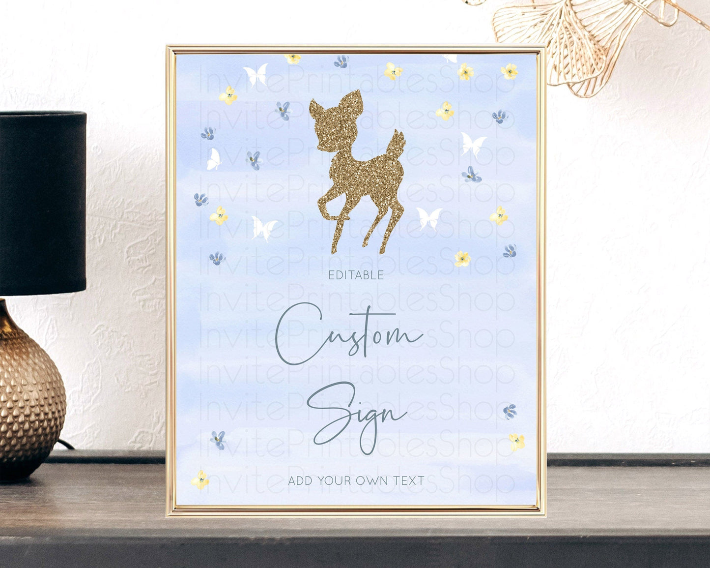 Fawn Deer Sign Pastel Floral Deer Table Sign Decor Enchanted Forest Butterfly Party 1st Birthday Baptism Baby Shower Bridal Shower D10863