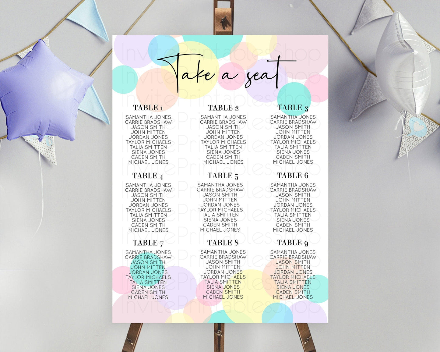 Pastel Seating Chart Pastel Confetti Seating Chart Bubbles Sprinkles Seating Sign Colorful Rainbow Decor Confetti Seating Board D10223