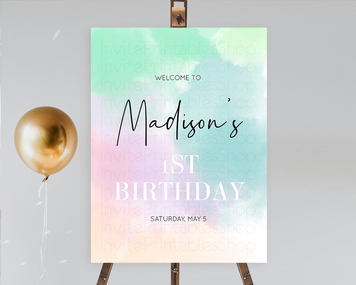 Pastel Welcome Sign Pastel Rainbow Welcome Sign Colorful Rainbow Confetti Watercolor Glitter Pastel First Birthday Welcome Sign D10375