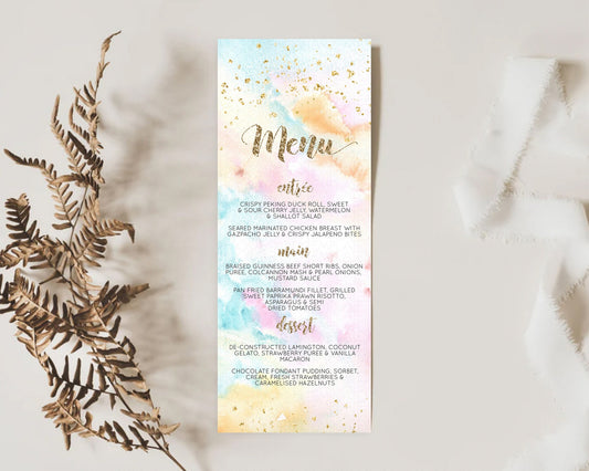 Editable Pastel Menu Pastel Rainbow Menu Template Colorful Pastel Table Deco