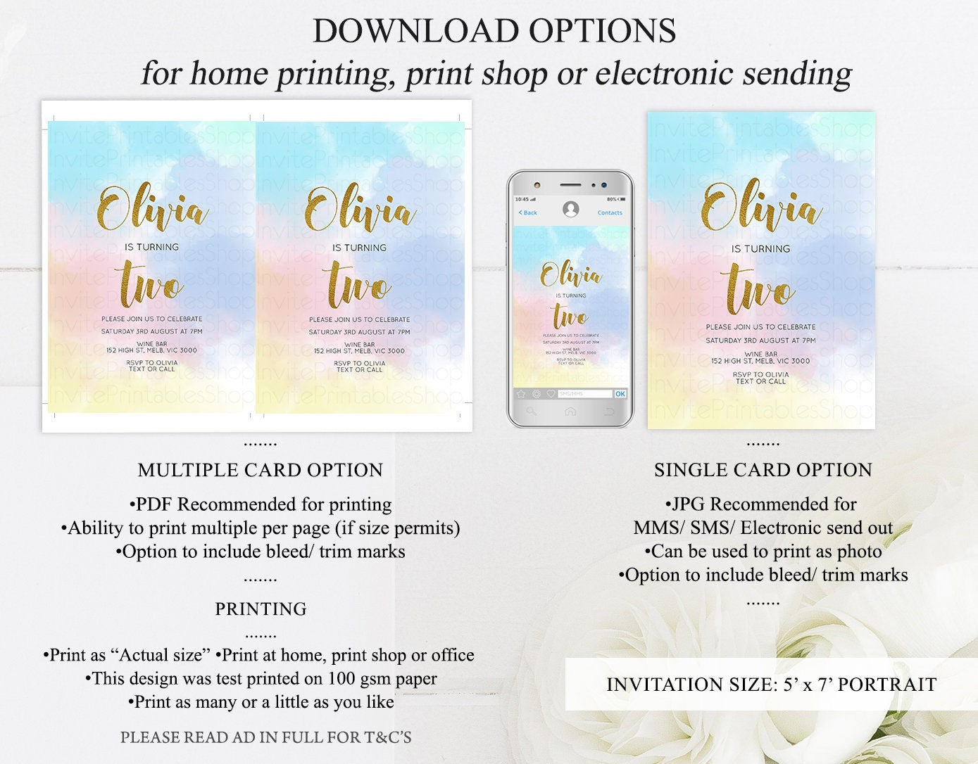Rainbow Birthday Invitation Pastel Rainbow Invitation Colorful Pastel Rainbow Ombre Watercolor Gold Foil Glitter Sprinkles 1st 2nd 3rd
