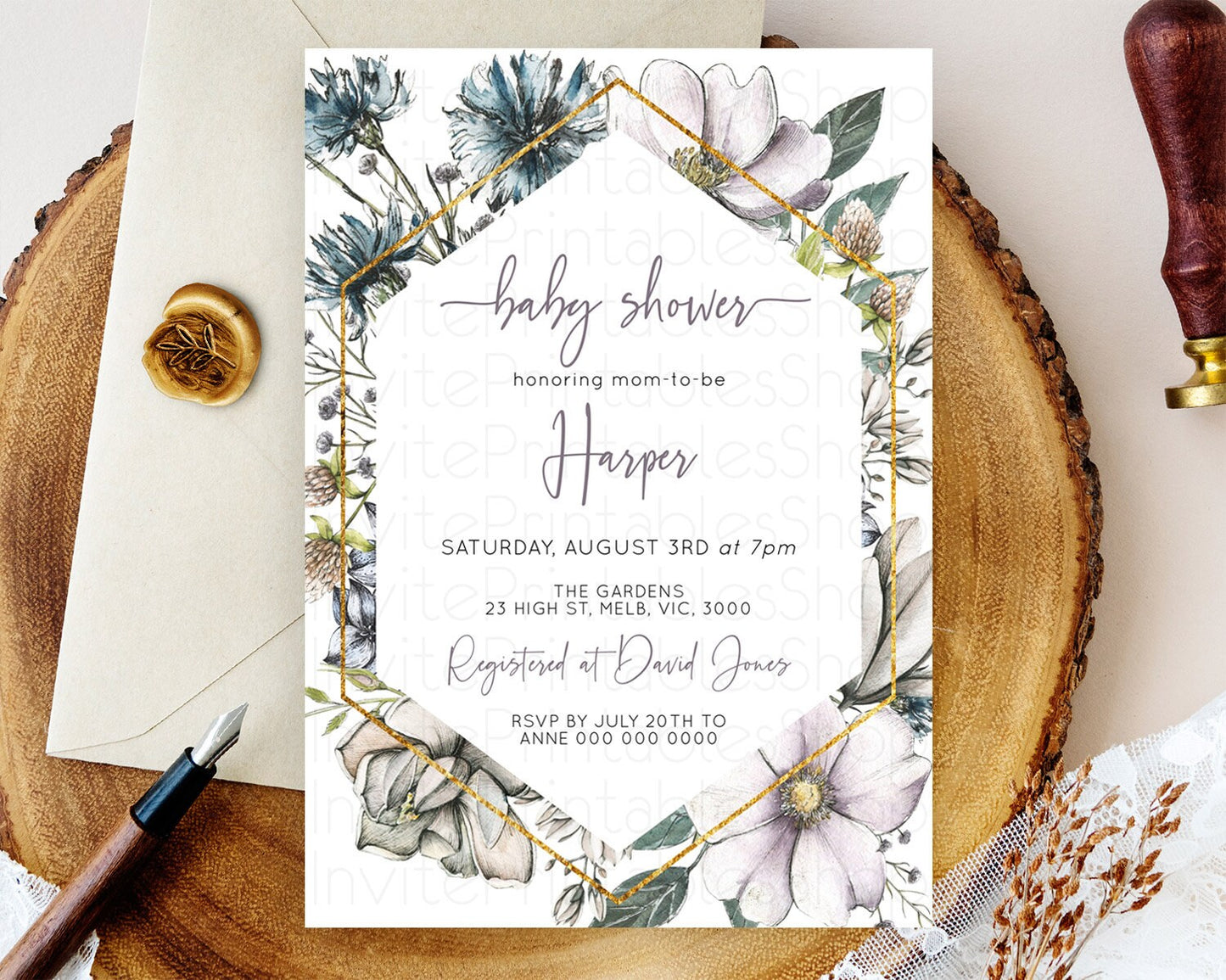 Wildflower Baby Shower Invitation Secret Garden Baby Shower Invitation Pastel Flowers Invite Enchanted Garden Shower Floral Theme D10501