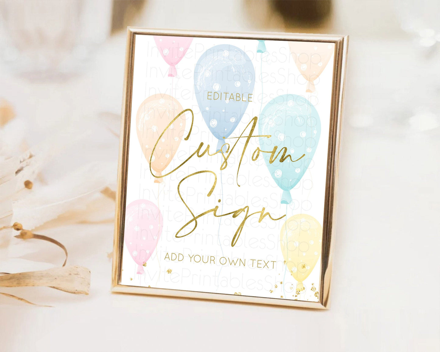 Pastel Balloons Sign Template Rainbow Confetti Balloon Party Colorful Balloon Table Sign Decor 8x10 Birthday Baby Shower Baptism D10182