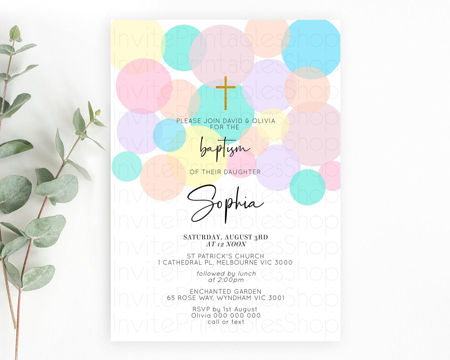 Pastel Baptism Invitation Pastel Confetti Baptism 1st Birthday Invitation Colorful Rainbow Confetti Bubbles Christening Invitation D10223