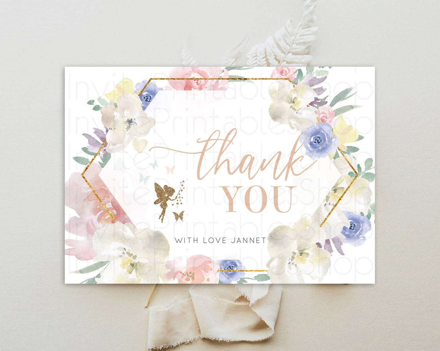 Fairy Thank You Fairy Thank You Card Enchanted Garden Pastel Butterfly Birthday Thank You Floral Secret Garden Teacher Thank You D10829