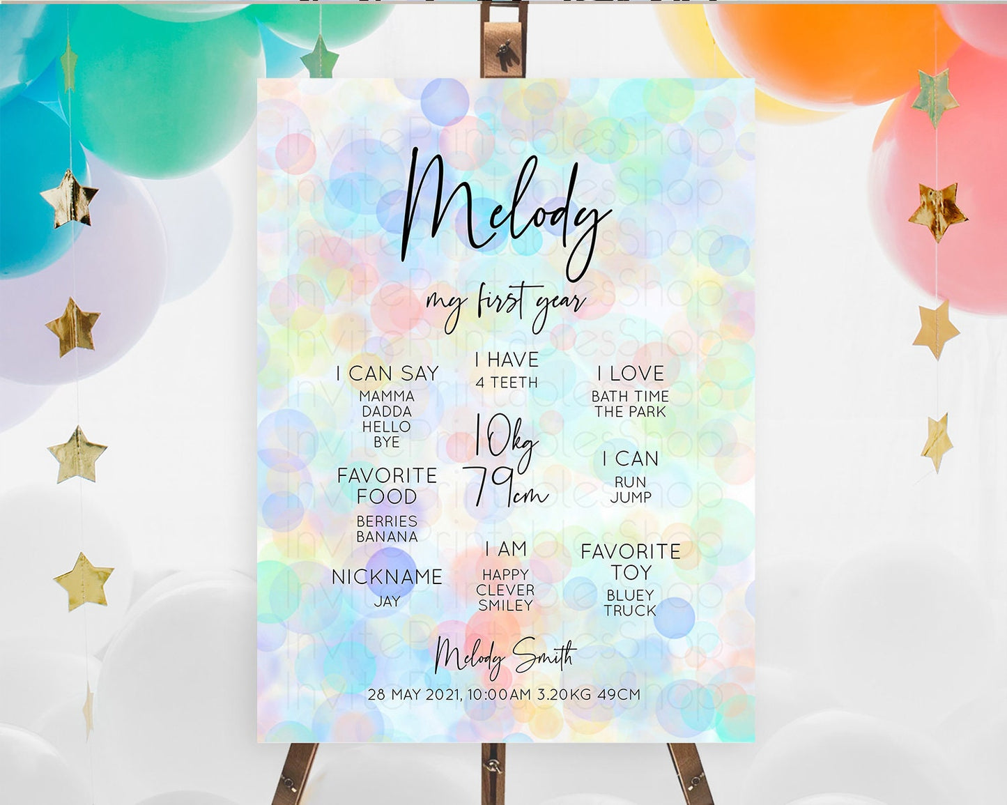 Pastel First Birthday Milestone Board Bubble Bath Milestone Poster Pastel Bubbles Colorful Confetti First Birthday Milestone Welcome D10444