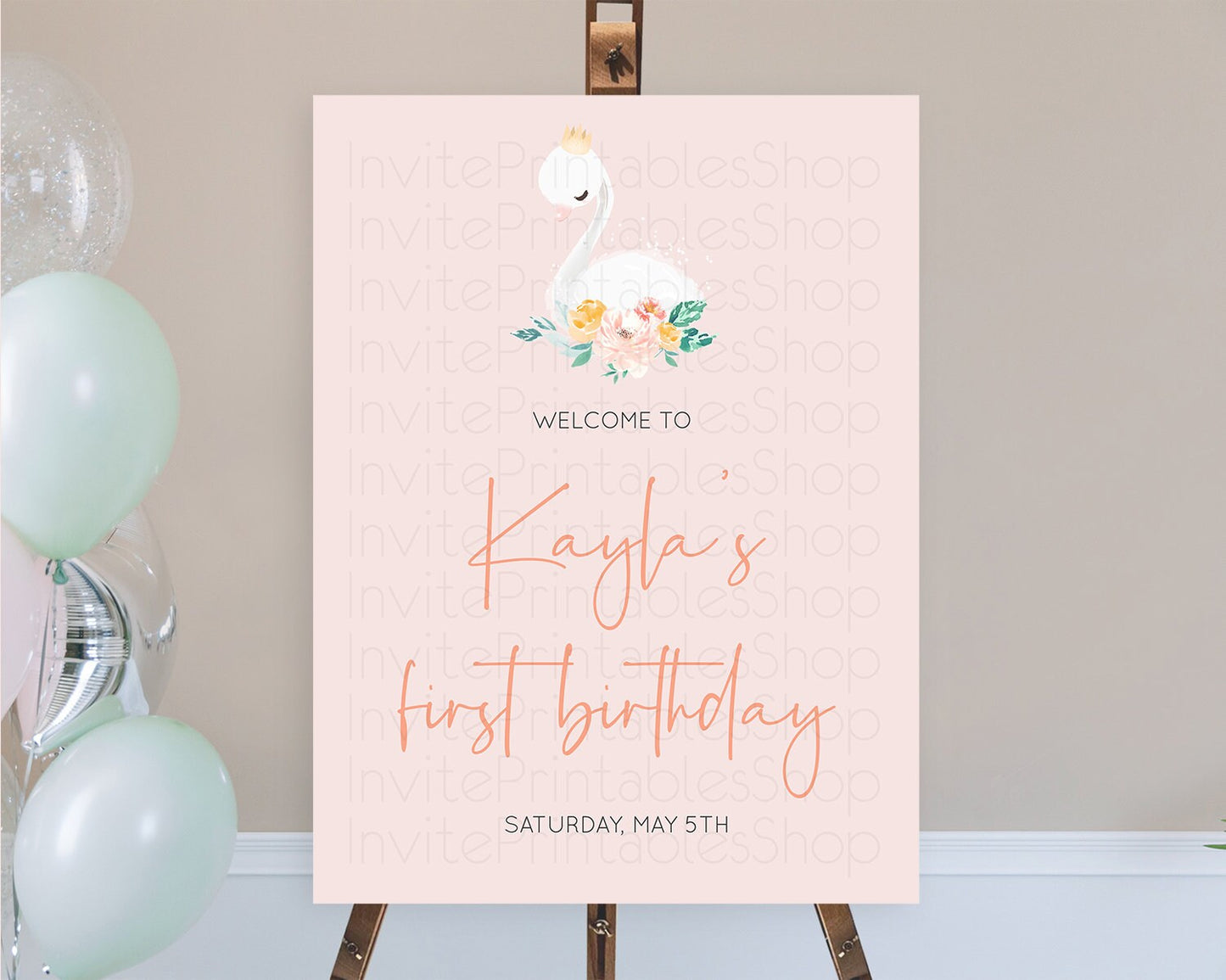 Swan Welcome Board Swan Princess Ballet Welcome Sign Enchanted Swan Lake Secret Garden Pastel Floral First Birthday Welcome Sign D10388