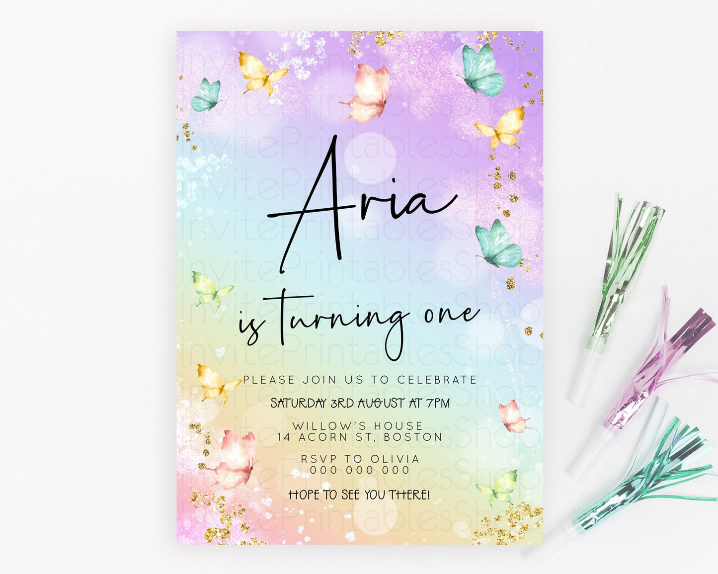 Editable Pastel Butterfly Birthday Invitation Butterfly Birthday Invitation