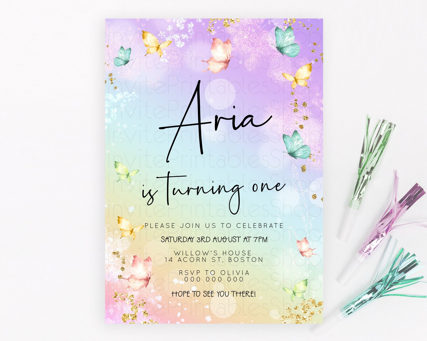 Editable Pastel Butterfly Birthday Invitation Butterfly Birthday Invitation