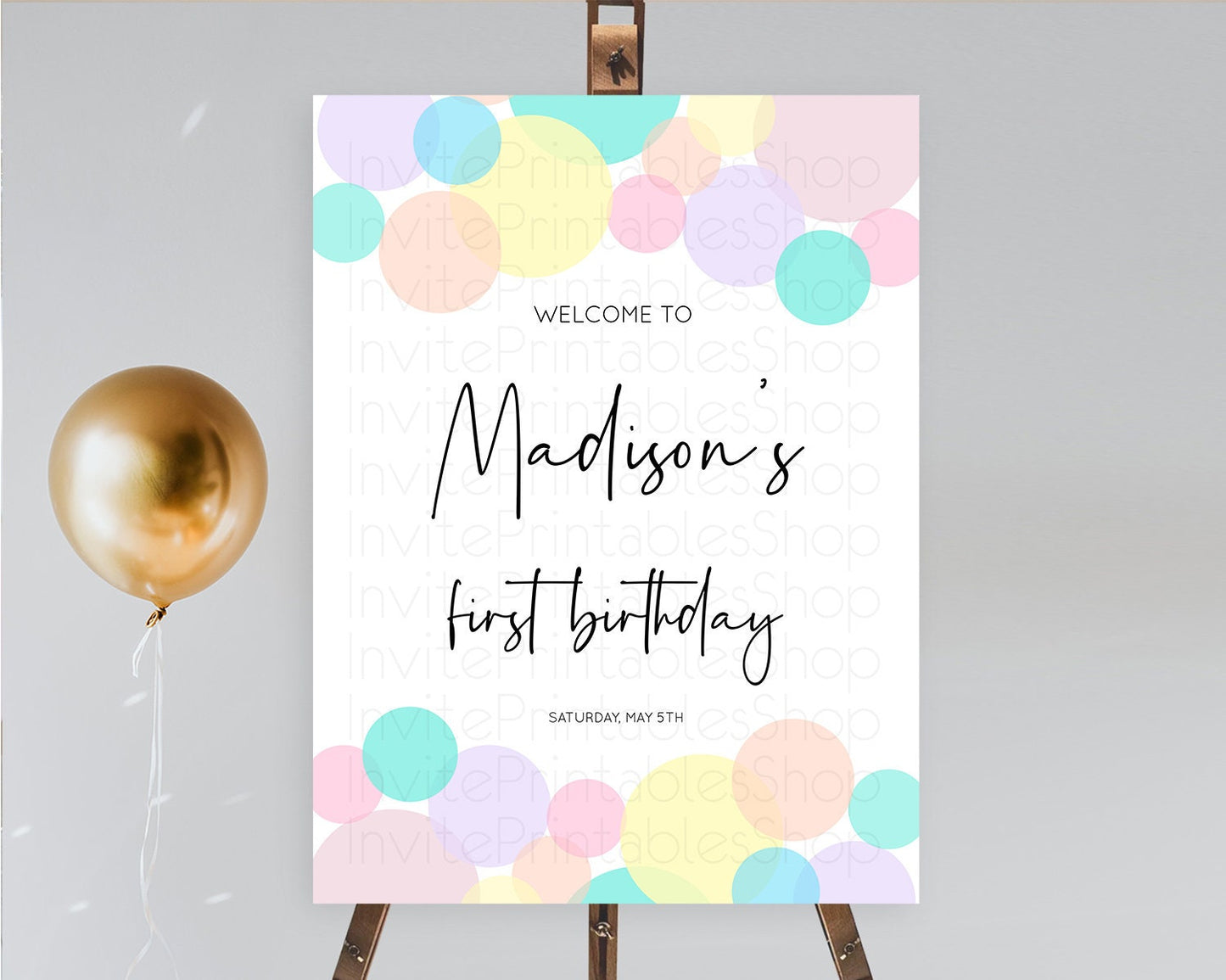Rainbow Welcome Sign Pastel Welcome Board Pastel Rainbow Confetti Welcome Sign Colorful Bubbles Pastel First Birthday Welcome Sign D10223