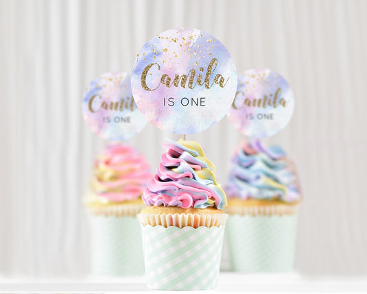 Rainbow Cupcake Toppers Pastel Cupcake Toppers Colorful Pastel Watercolor Cupcake Ombre Pastel Décor Pastel First Birthday Cupcake D10583