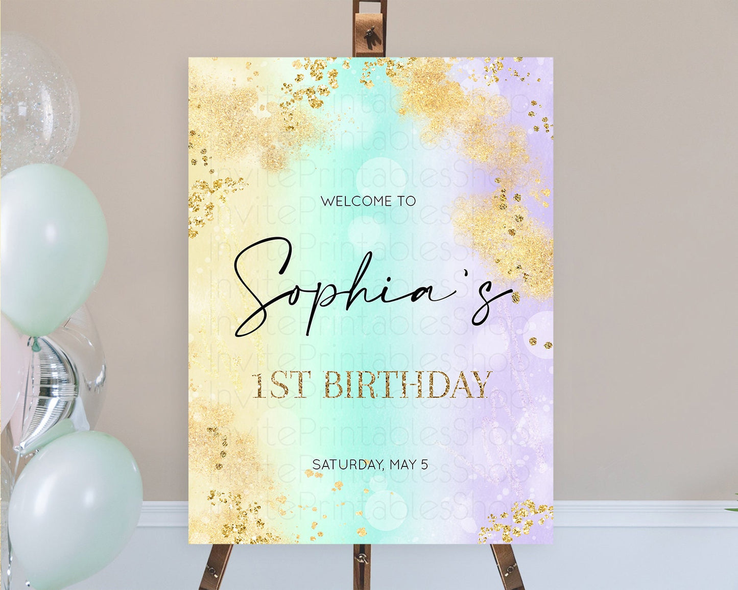 Pastel Welcome Sign Pastel Rainbow Welcome Sign Colorful Rainbow Confetti Watercolor Glitter Pastel First Birthday Welcome Sign D10672