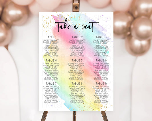 Editable Rainbow Seating Chart Pastel Seating Chart Colorful Pastel Watercol