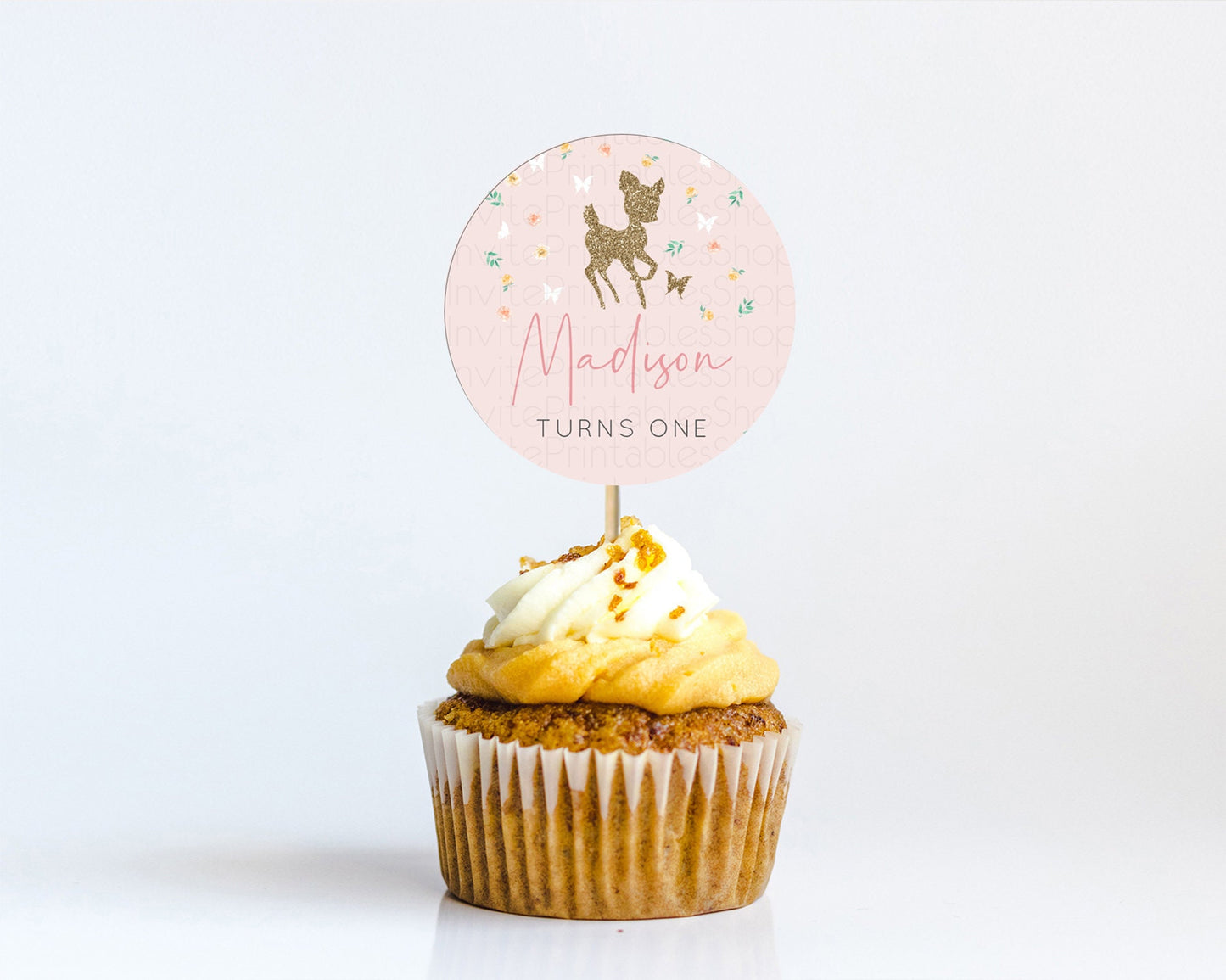 Fawn Cupcake Toppers Deer Cupcake Toppers Enchanted Forest Party Butterfly Pastel Flowers Woofland Cupcake Toppers First Birthday D10386