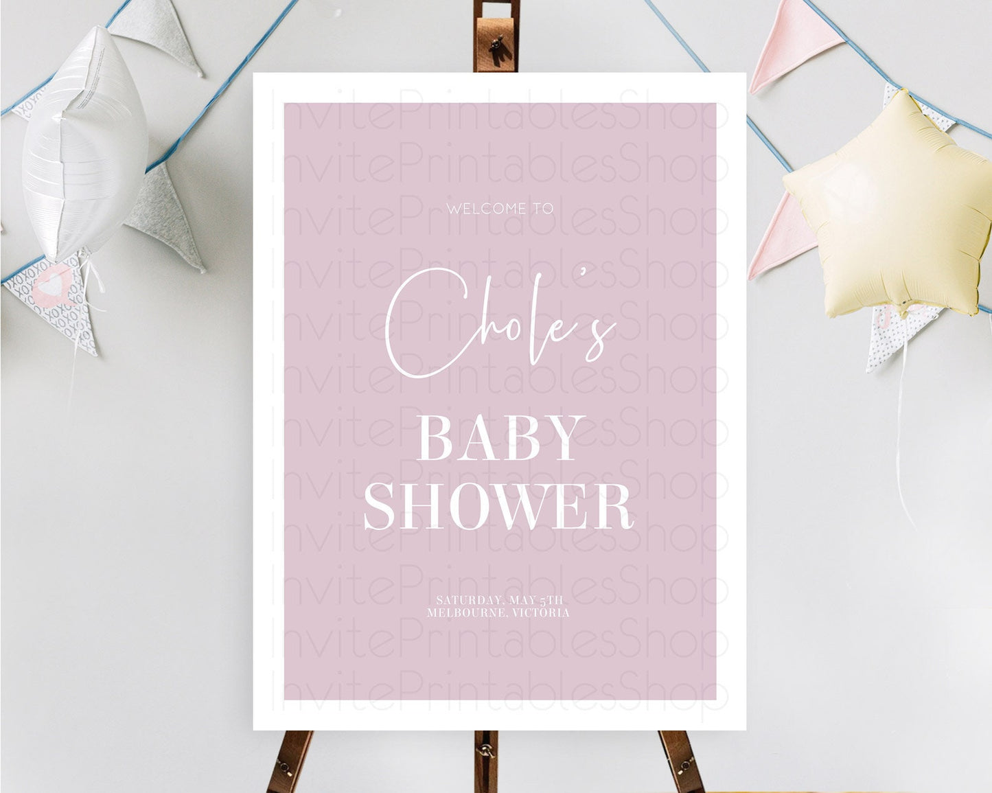 Editable Pink Baby Shower Welcome Sign Plain Pink Welcome Board Minimalist P