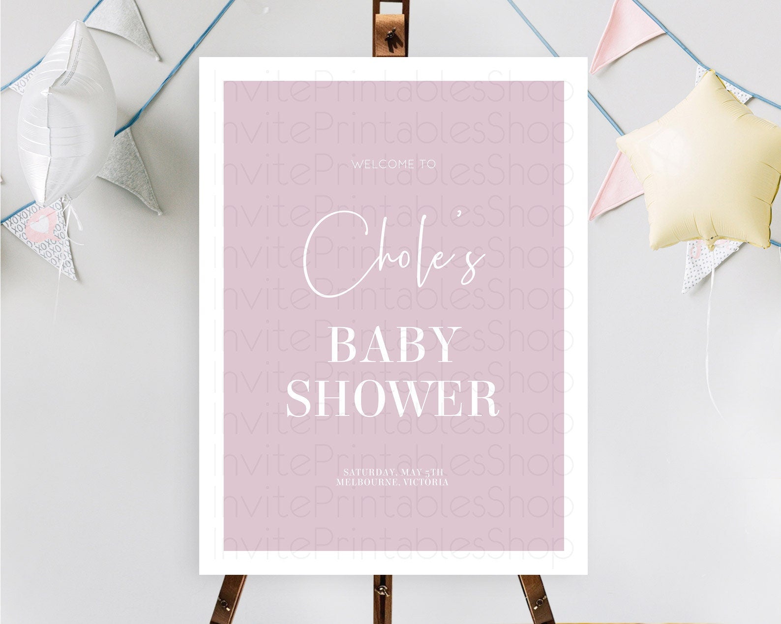 Editable Pink Baby Shower Welcome Sign Plain Pink Welcome Board Minimalist P