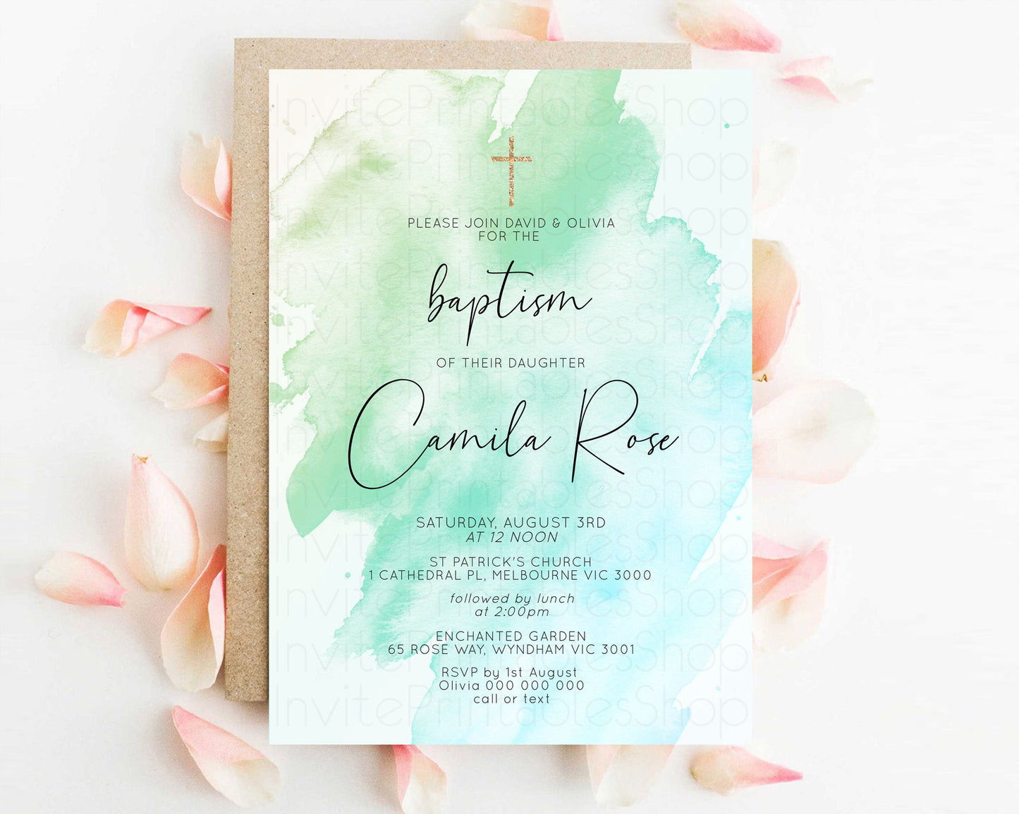 Pastel Baptism Invitation Rainbow Christening Invitation Holy Communion Invite Baptism 1st Birthday Sprinkles Ombre Watercolor Splash