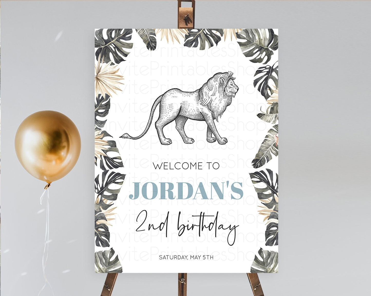 Lion Welcome Sign Lion Welcome Board Lion Party Welcome Poster Dried Palm Fern Safari Party Decor Lion First Birthday Welcome Sign D10807