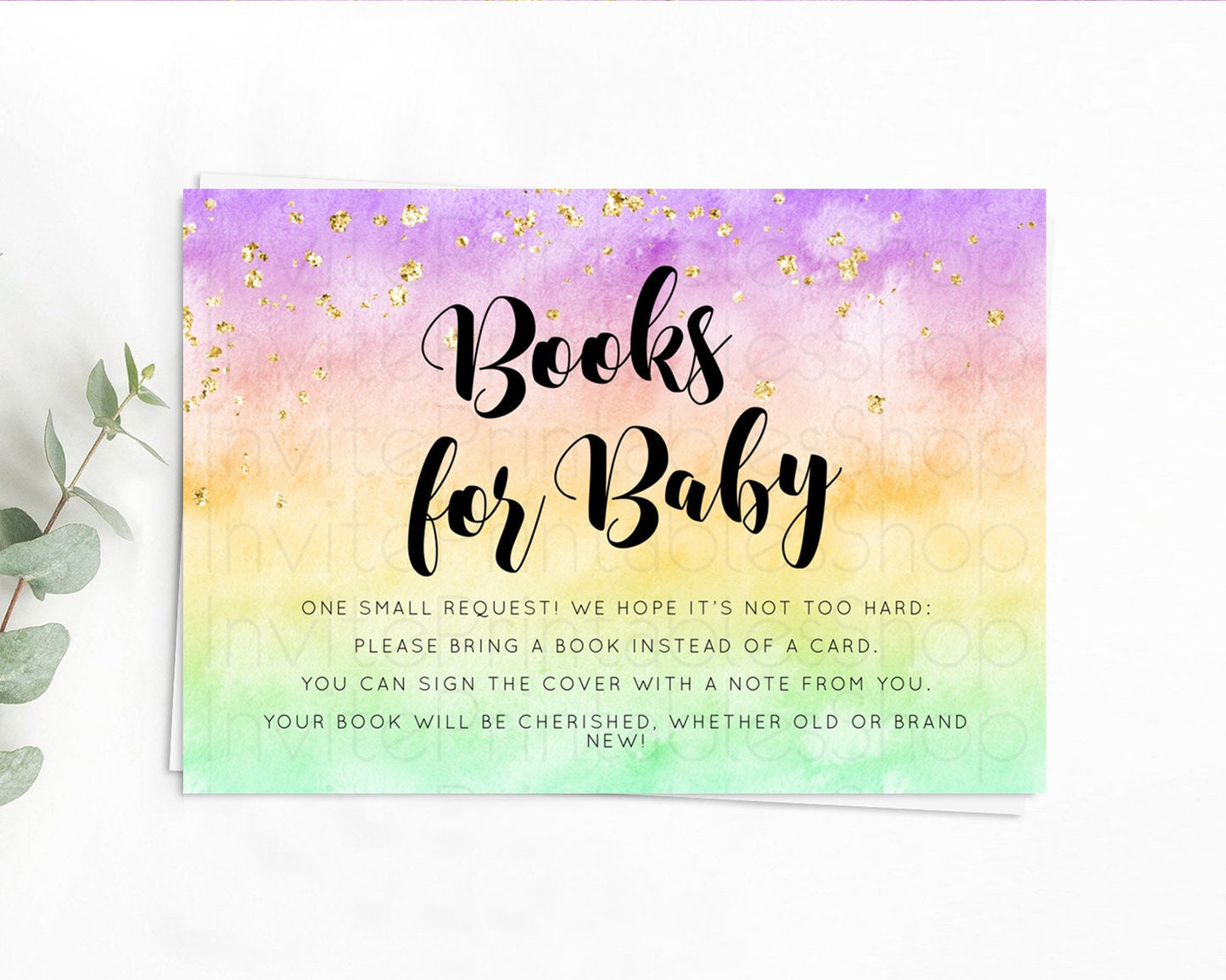 Pastel Books For Baby Card Pastel Rainbow Book Insert Colorful Ombre Watercolor Book Card Confetti Glitter Baby Book Poem Request D10512