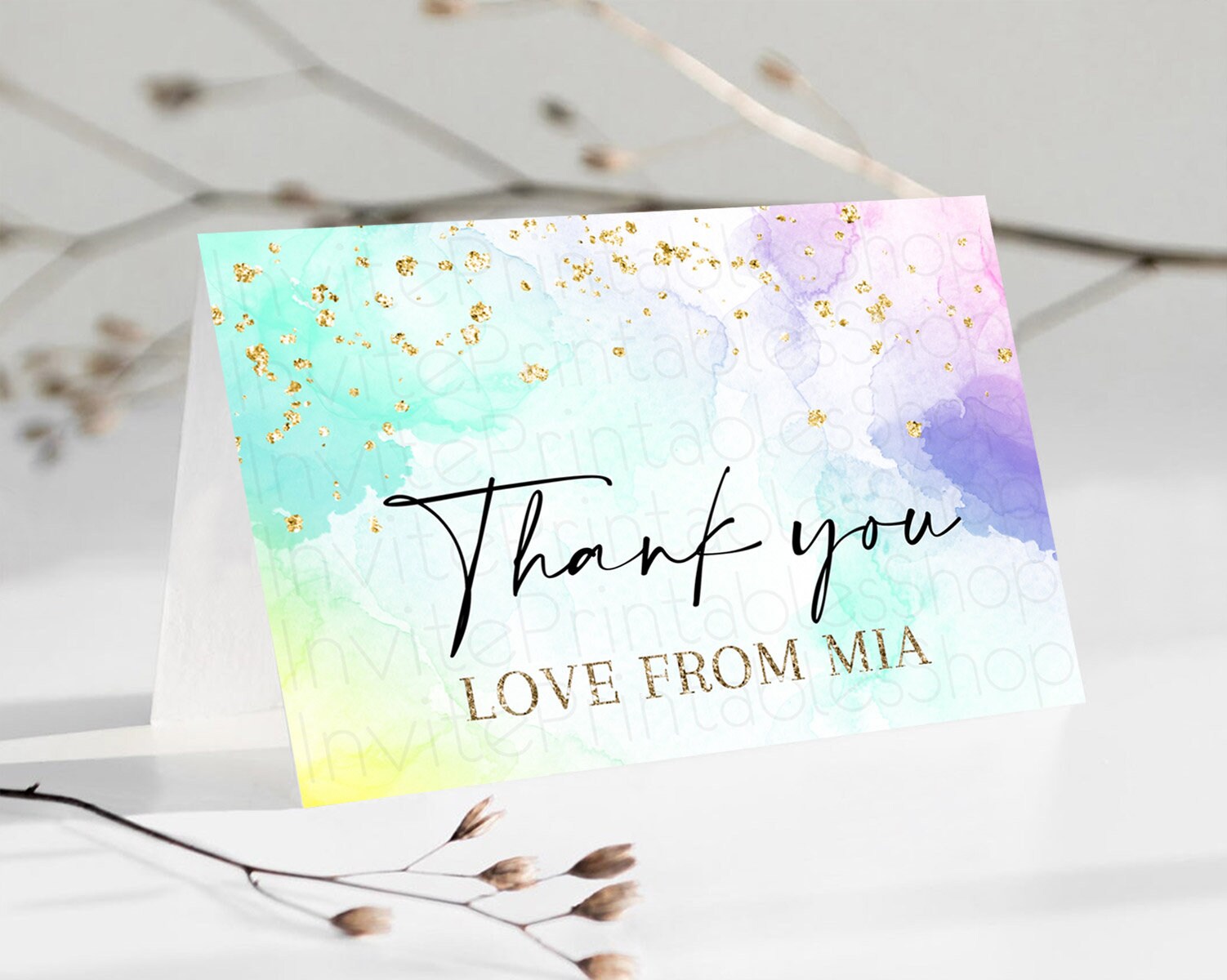 Editable Pastel Thank You Rainbow Thank You Card Colorful Pastel Birthday Th