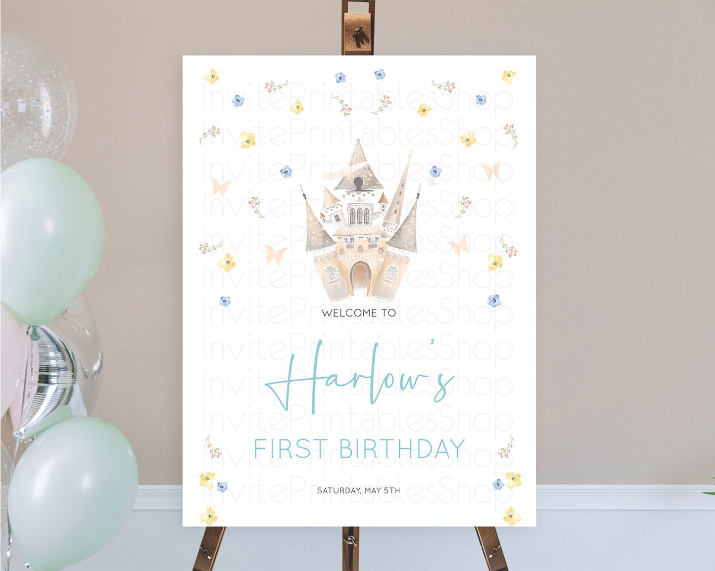 Princess Birthday Welcome Sign Castle Welcome Board Secret Garden Enchanted Castle Pastel Floral Garden First Birthday Welcome Sign D10365