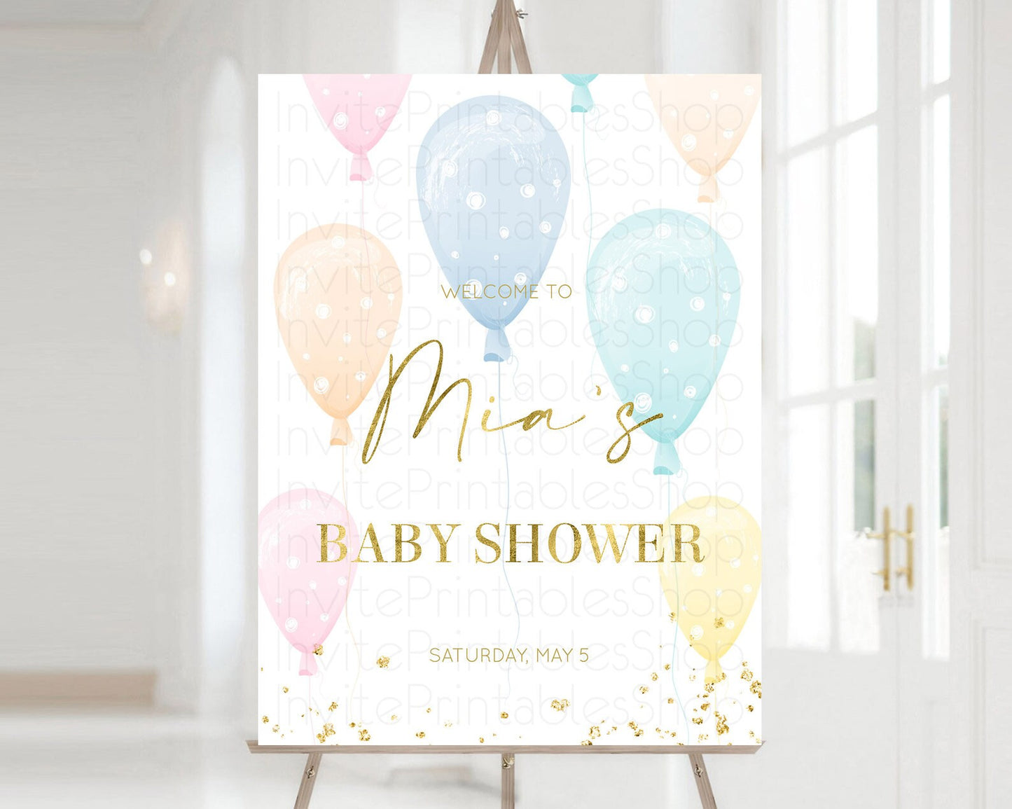 Pastel Balloons Baby Shower Welcome Sign Colorful Balloon Welcome Board Rainbow Balloon Welcome Poster Confetti Balloon Welcome Sign D10182