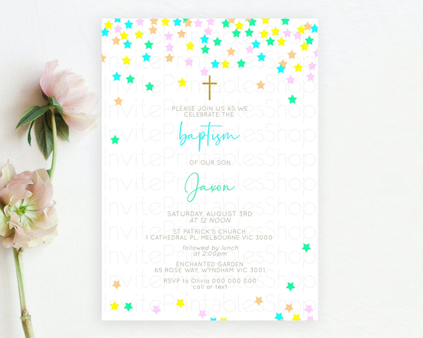 Star Baptism Invitation Pastel Stars Baptism 1st Birthday Invitation Rainbow Colors Confetti Twinkle Little Star Christening Invite D10397