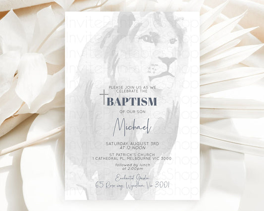 Lion Baptism Invitation Lion Baptism 1st Birthday Invitation Modern Safari Adventure Lion Christening Invitation Holy Communion D10299