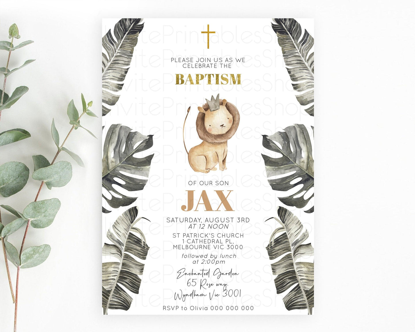 Lion Baptism Invitation Lion Baptism 1st Birthday Invitation Modern Safari Adventure Lion Christening Invitation Holy Communion D10599