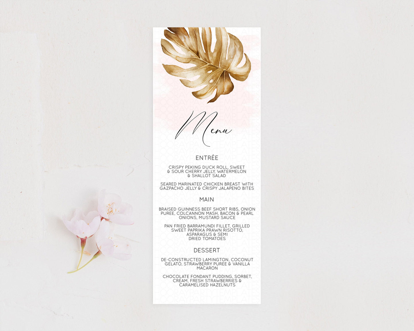 Tropical Menu Template Tropical Menu Palm Leaf Fern Table Decor Frangipani Floral White Orchid Dinner Dessert Menu Party Food Menu D11042