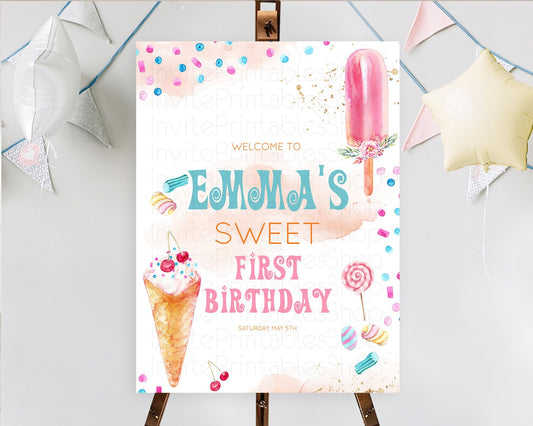 Ice Cream Welcome Sign Sweet One Welcome Board Heres The Scoop Decor Pastel Candy Welcome Poster Candy First Birthday Welcome Sign D10554