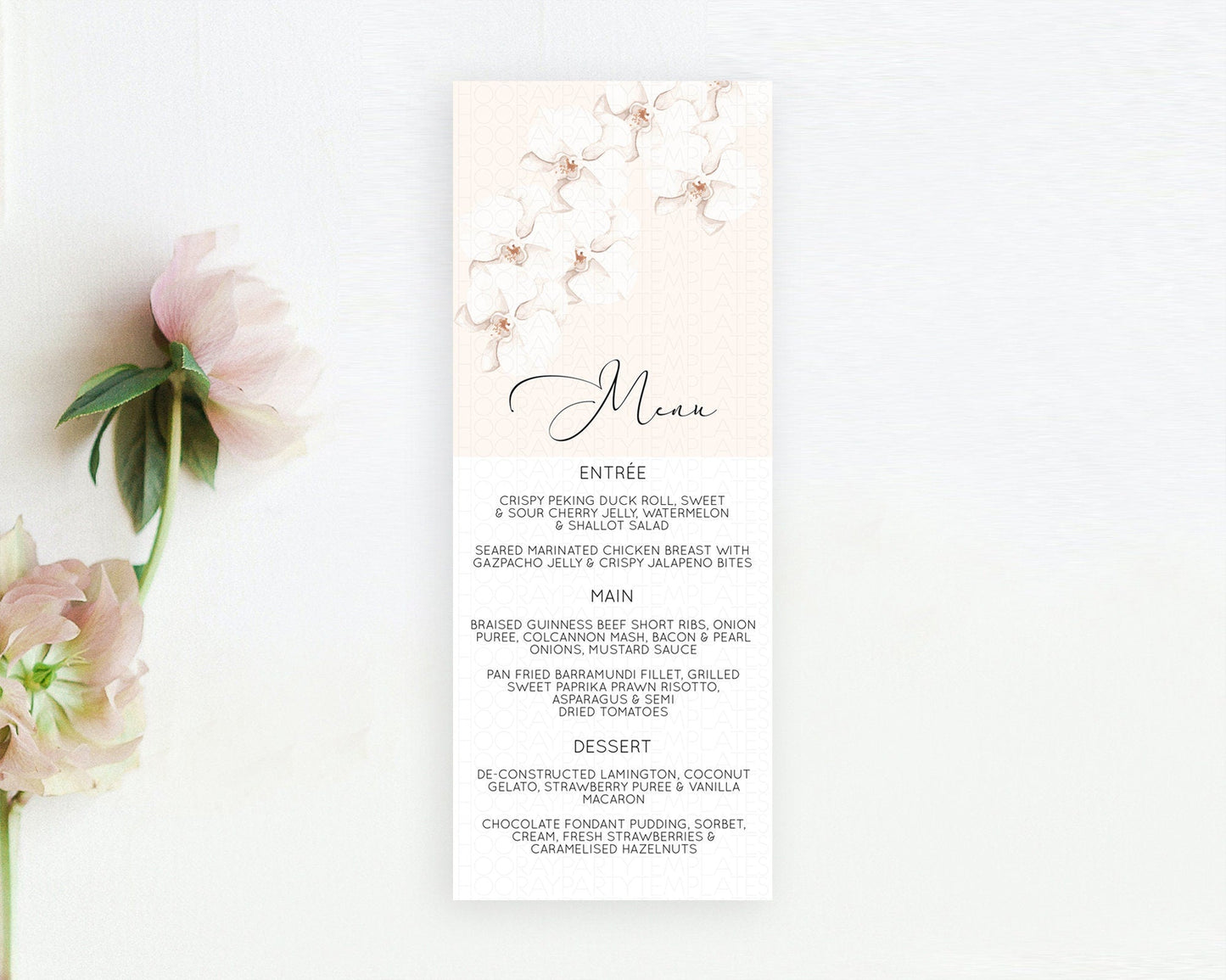 Tropical Menu Template Tropical Menu Palm Leaf Fern Table Decor Frangipani Floral White Orchid Dinner Dessert Menu Party Food Menu D11049