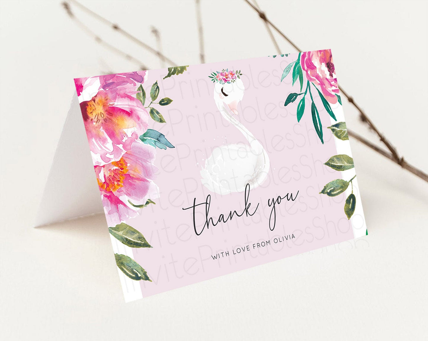 Swan Thank You Swan Princess Ballet Thank You Card Swan Lake Birthday Thank You Cards Secret Garden Pastel Floral Teacher Thank You D10757