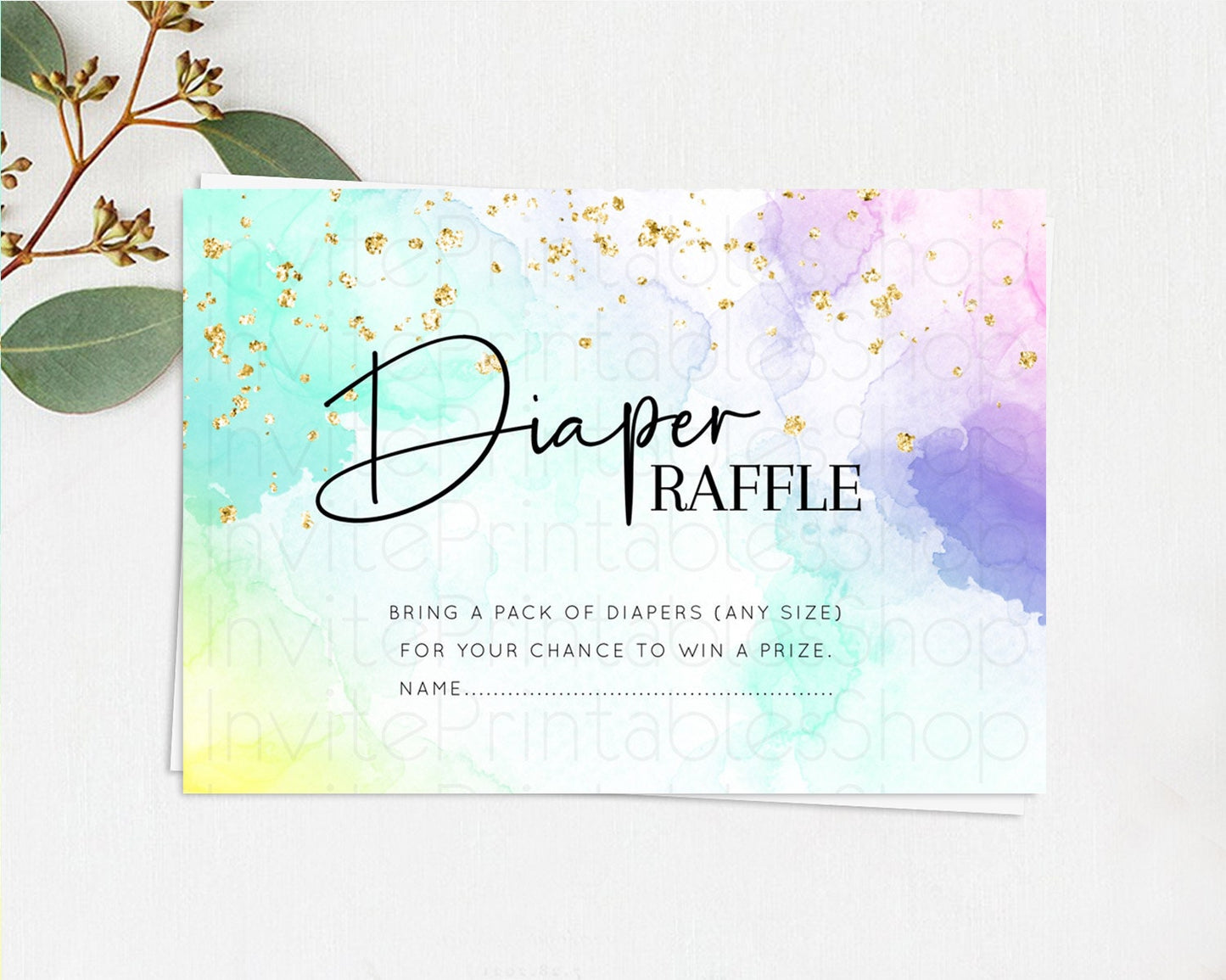 Pastel Diaper Raffle Card Pastel Rainbow Diaper Raffle Insert Colorful Ombre Watercolor Diaper Ticket Confetti Glitter Raffle Game D10158