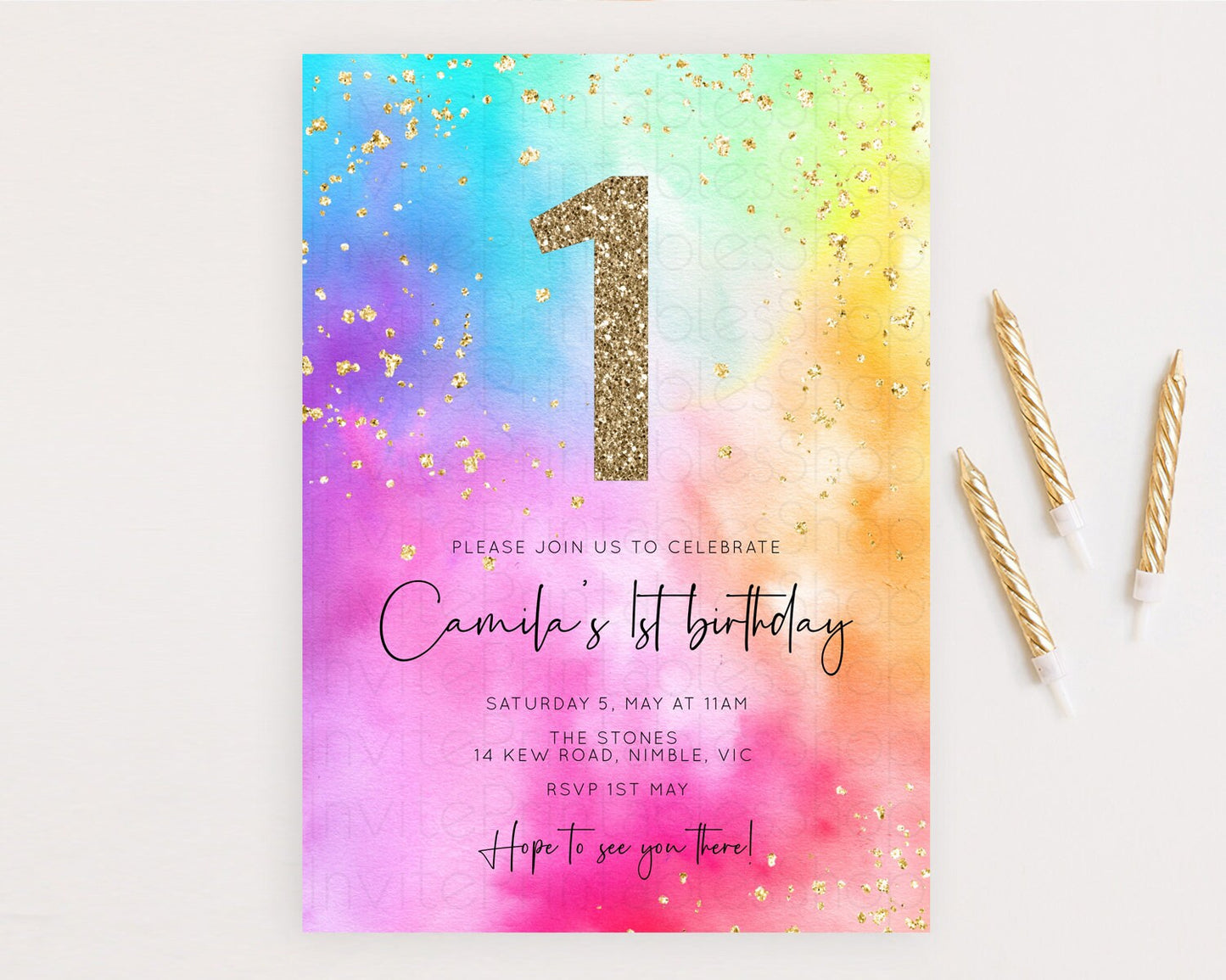 Tie Dye Invitation Rainbow Birthday Invitation Pastel Invitation Colorful Invitation Pastel Rainbow Party 3rd 2nd 1st First Birthday D10456