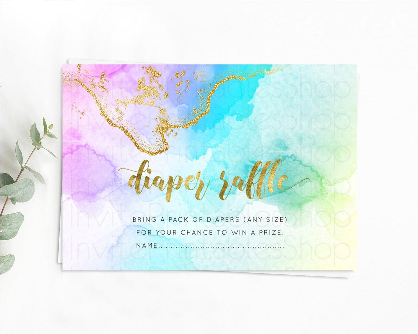 Pastel Diaper Raffle Card Pastel Rainbow Diaper Raffle Insert Colorful Ombre Watercolor Diaper Ticket Confetti Glitter Raffle Game D10392